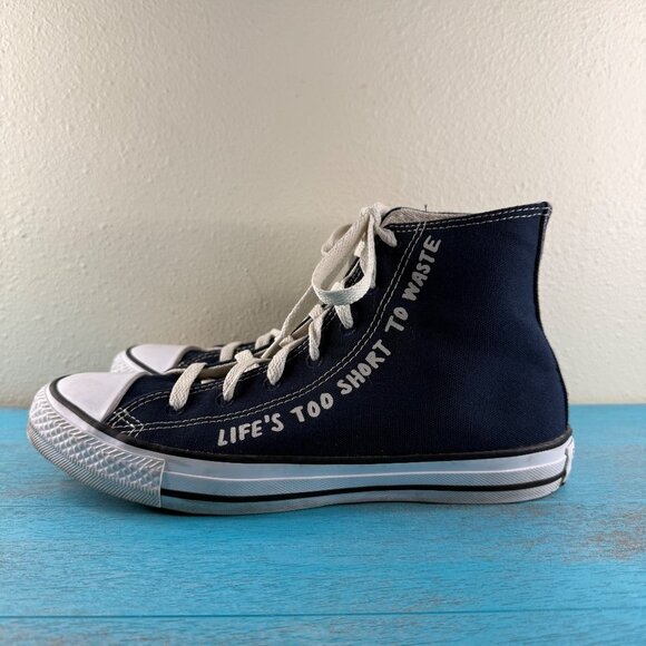 Converse Allstar Renew Blue 'Life's Too Short To Waste' Hi Top Sneakers Sz 8 - Picture 4 of 9
